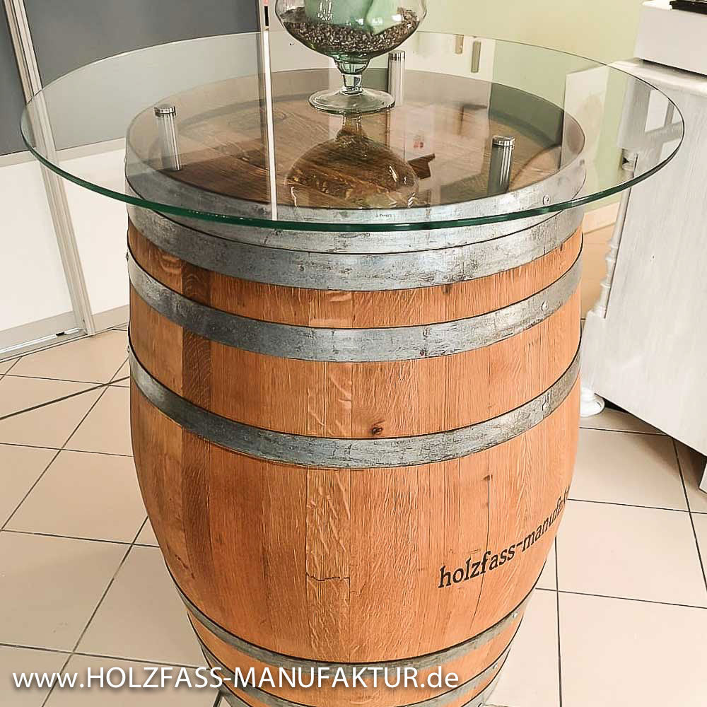 Weinfass - Stehtisch mit Glasplatte & Abstandshalter