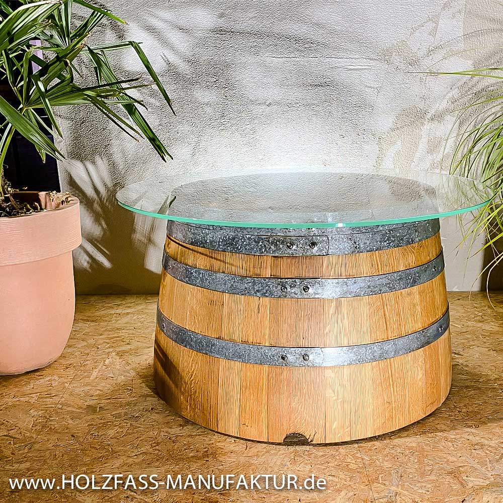 Weinfass Holzfass Couchtisch mit Glasplatte kaufen