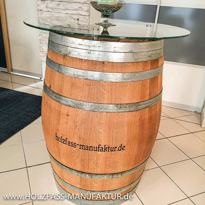 Weinfass - Stehtisch mit Glasplatte &amp; Abstandshalter